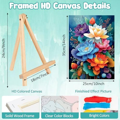 MAXBYE Framed Paint by Numbers Kits for Adults, Flowers Paint by Numbers Kit for Adults with Wooden Easel, Easy DIY Oil Painitings Kits with Tools for Beginners Gift Home Wall Decor 10×14 Inch - Image 3