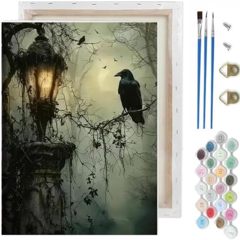 Gothic Paint by Numbers Kit for Adults,Crow DIY Paint by Number with Frame by TCDZMYGS