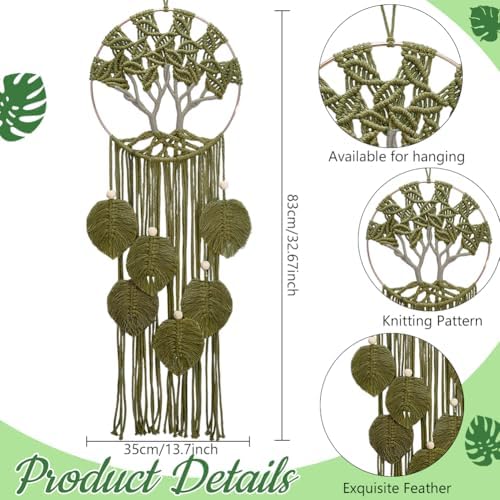 ACRNIGHEET Tree of Life Dream Catcher Macrame Kit for Adults Beginners Macrame Leave Wall Hanging Decor with Video Tutorials Handmade Woven Boho Home Decor for Bedroom Dorm Decoration(Green Series) - Image 3