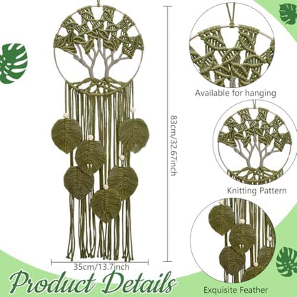ACRNIGHEET Tree of Life Dream Catcher Macrame Kit for Adults Beginners Macrame Leave Wall Hanging Decor with Video Tutorials Handmade Woven Boho Home Decor for Bedroom Dorm Decoration(Green Series) - Image 3