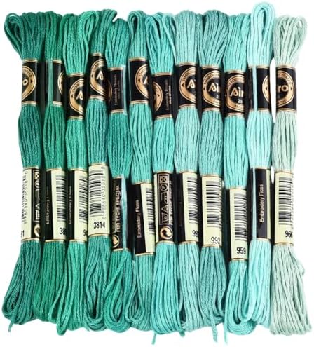 12 Skeins 6 Strands Green Cross Stitch Thread Variegated Gradient Embroidery Floss Polyester Friendship Bracelet String Yarn Threads Bulk for Hand Sewing Bracelets Needlecraft DIY Stitching by CABODYALS