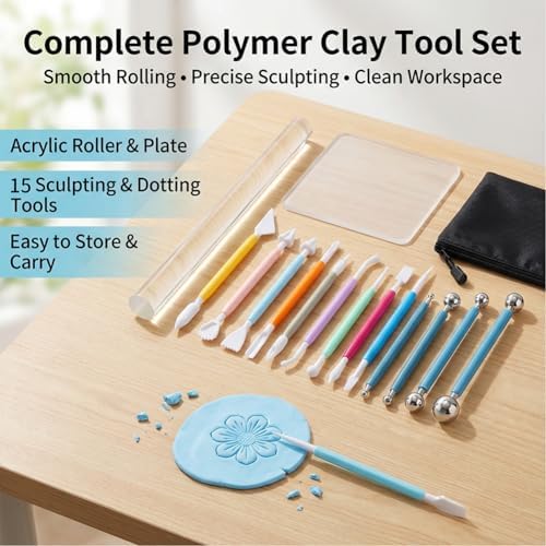 16PCS Clay Sculpting Tools Set with Roller & Storage Bag - Image 4
