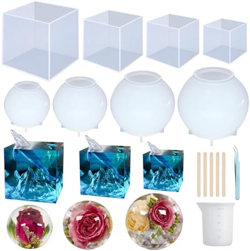 8Pcs Sphere Square Resin Mold,Silicone Molds for Epoxy Resin,for Flower Preservation,Epoxy Resin Crafts,Candle,Home Office Decoration by SIMEIQI