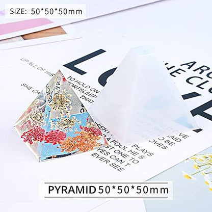 500ml Clear UV Resin Crafting Kit with 5 Molds Cube Pyramid Square Round for Specimen Home Decoration DIY + 38 Open Bezels for Pendants Earrings Jewelry Making, with UV Lamp + 24 Glitter & Flowers - Image 4
