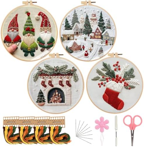 Herdiese Christmas Embroidery Kit, 4 Set Beginner Cross Stitch Kits by Unknown