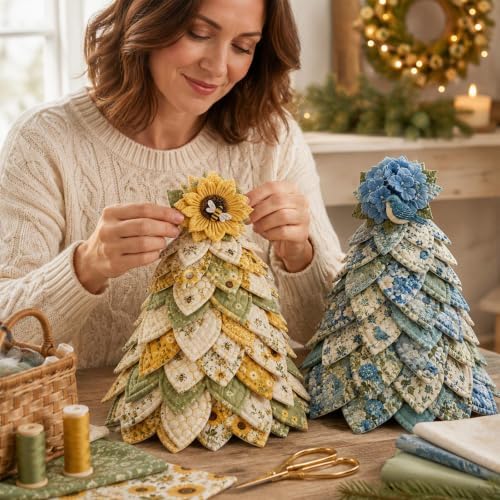 DIY Quilted Christmas Tree Kit, 3D Fabric Patchwork Craft Set for Adults & Beginners, Handmade Holiday Sewing & Tabletop Decor Project, Creative Crafting Gift Box (#Y) - Image 5