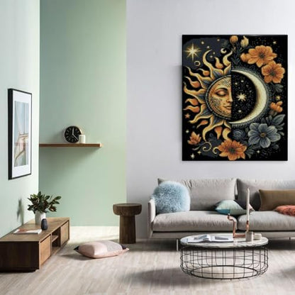 MYBISYMQQ Stamping Cross Stitch Kit Sun and Moon, Round Counting Cross Stitch Kit for Adult Beginners, Full Line DIY Cross Stitch Stitching Kit for Home Decor Cross Stitch Patterns 11.8x15.7inches - Image 4
