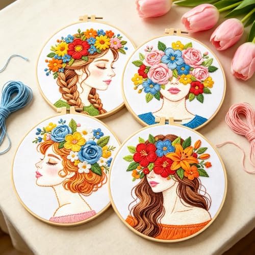 BEUNITONE 4 Set Embroidery Kits for Beginners Adult with Pre-Print Pattern - Image 6