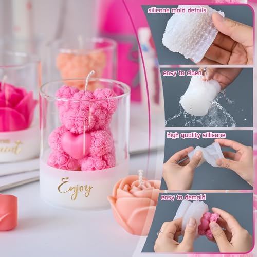 Rose Candle Making Kit with Round Gift Box,DIY Soy Wax Kit(Rose red) - Image 6