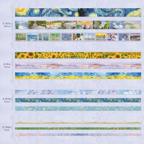 Scrapbooking Supplies Kit, Monet Van Gogh Oil Painting Theme Scrapbook Kit for Bullet Junk Journal, 12 Rolls Washi Tape, Stickers Papers for DIY Journaling Supplies, Craft Gift for Women Teenage - Image 3