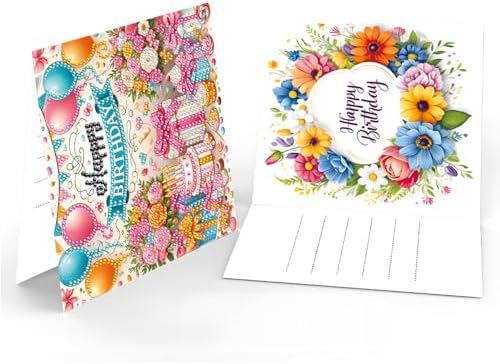 ACSAUMMY DIY Happy Birthday Diamond Art Painting Cards, 6 Pack Cake Gem Art Greeting Cards with Envelopes, 5D Diamond Dots Kits Birthday Cards Making Kits for Adults Family Friends Birthday Gifts - Image 5