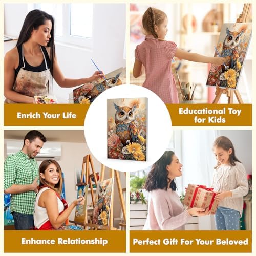 Bowetile Paint by Numbers Owl Kit for Adults, Framed Painting by Numbers Animal, Adults' Paint-by-Number Kits on Canvas, Acrylic Flower Number Painting Gifts for Home Wall Decor, 8x12in - Image 5