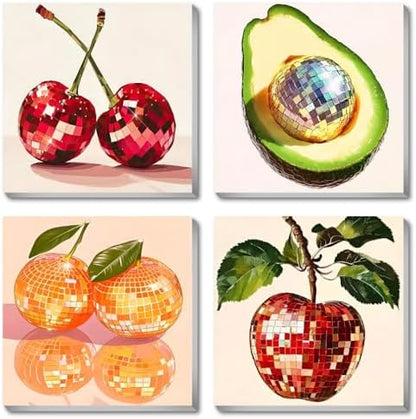 Canrichshop 4 Pack Disco Ball DIY Paint by Number Beginners,Fruit Oil Painting Adults' Paint-by-Number Kits,Acrylic Paint Kit with Frame for All Ages,Easy Paint by Numbers Kids on Canvas 8x8inch by Canrichshop