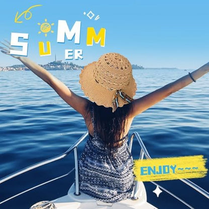 SHENJILL Crochet Kit for Beginners Sun Hat Crochet Women Beach Hat Beginner Knitting Kit for Adults Easy Starter Yarn Kits for Crocheting Easy-to-Follow Instructions (Light Brown) - Image 5