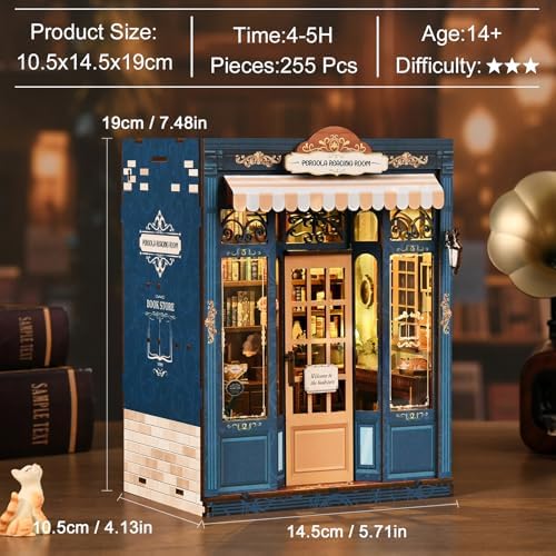 Book Nook Kit, DIY Miniature House Kit for Adults & Teens, Vintage Bookstore Scene Bookshelf Insert Decor with LED, 3D Wooden Puzzle Gift for Book Lovers (Pergola Reading Room) - Image 4