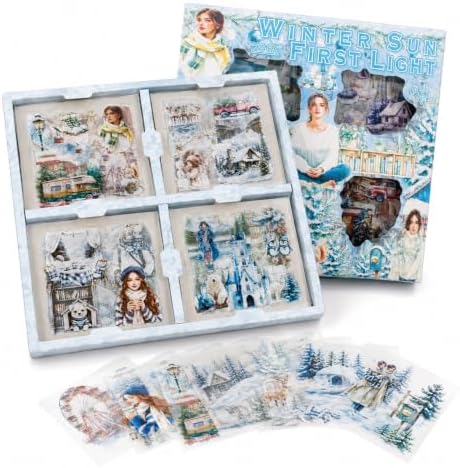 Winter Stickers for Journaling, 430 Pcs Transparent PET Set | 100 Precut Sheets in Gift Box | Snowy Landscapes, Winter Life & Animals | Scrapbooking, Junk Journals & Collage by Dwpetzo