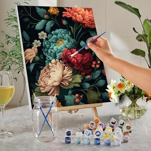MaiMMaledy Paint by Numbers Kit for Adults Beginners Canvas Pictures with Framed Drawing Painting Acrylic Pigment with Wooden Triangle Easel Peony Flower 8Lx12W inch - Image 2