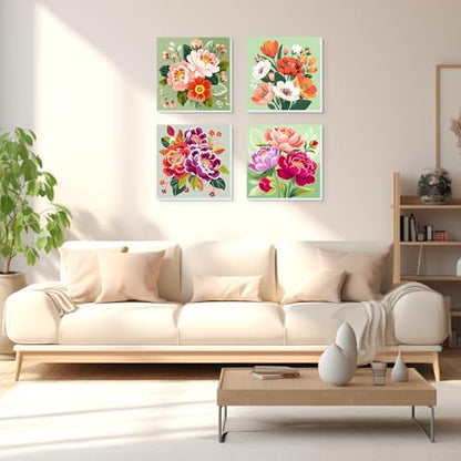 Lxmsja 4 Pack Colorful Peony Quartet Paint by Numbers Kit for Adults, Easy Framed Paint by Numbers for Adults Beginner, DIY Acrylic Oil Painting Craft Kits for Home Wall Decor 8x8 inch - Image 3