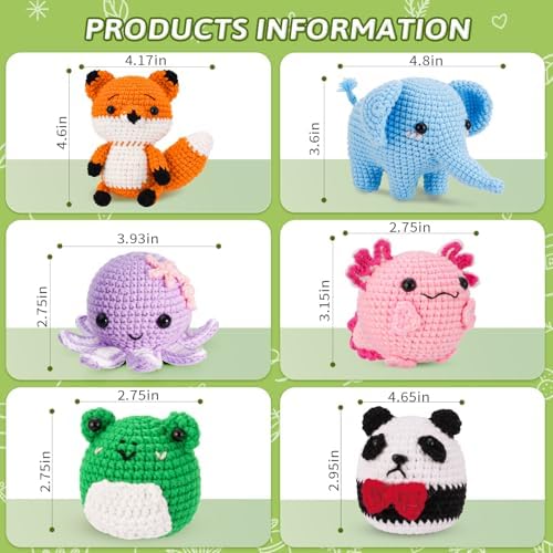 Gerute Crochet Kit for Beginners, 6 PCS Amigurumi Animal Family Starter Kit with Step-by-Step Video Tutorials & Illustrated Guide, 40% Extra Yarn, DIY Family Craft Gifts for Adults & Kids - Image 4
