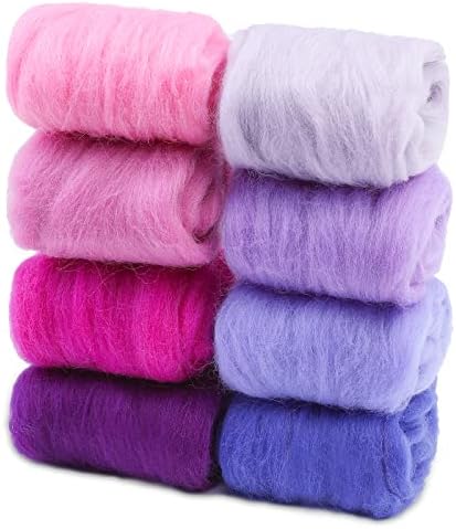 Wonvoc Needle Felting Wool 80 g, 8 Colors Nature Wool Roving, Purple by wonvoc
