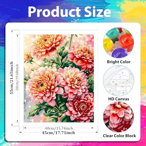 xcemhil Flowers Paint by Numbers Kit for Adults Beginner, Flowers Paint by Number for Adult, Acrylic Paint by Numbers Kits Suitable for Home Wall Art Decor Gifts 16x20 Inch - Image 4