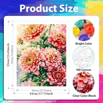 xcemhil Flowers Paint by Numbers Kit for Adults Beginner, Flowers Paint by Number for Adult, Acrylic Paint by Numbers Kits Suitable for Home Wall Art Decor Gifts 16x20 Inch - Image 4
