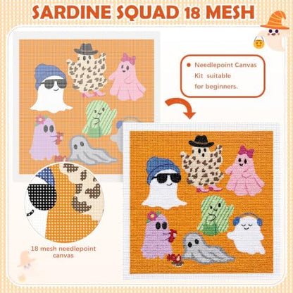 XunYee Needlepoint Canvas Kit, Halloween Ghost Party - Image 3