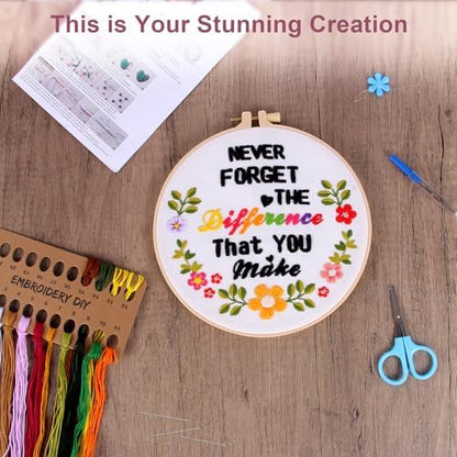 Haootadiy Beginner Embroidery Kit for Adults, Easy Cross Stitch Kit for Beginners and Adults, Full Embroidery Hoop Kit with Needles and Thread Included (Pattern 2) - Image 5