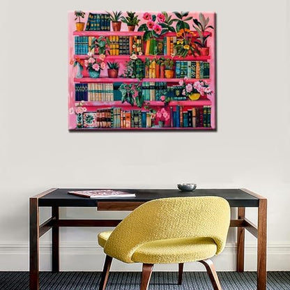 Bohemia Library Paint by Numbers Kits for Adult Beginners Bookshelf Paint by Numbers Boho Painting Kits on Canvas Paintwork Perfect for Gift Home Wall Decor DIY Framed 16 x 20 Inch - Image 4