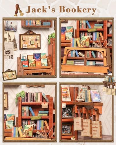 CUTEBEE Book Nook Kit - DIY Miniature House Dollhouse Kit for Adults and Teens, Booknook Tiny House Bookstore Library Bookshelf Decor 3D Wooden Puzzle, Gifts for Family, Friends (Jack’s Bookery) - Image 5