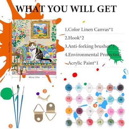 Fountor Paint by Numbers Kit for Adults Beginner, Flowers Cat Adult Paint by Number Kits on Canvas Without Frame, Cat Oil Paint by Numbers for Home Decor Gift 16” W x 20”L - Image 4