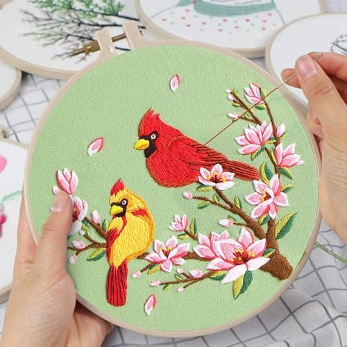 Nuberlic 3 Pack Embroidery Kit for Beginners with Cardinal & Blue Bird - Image 4