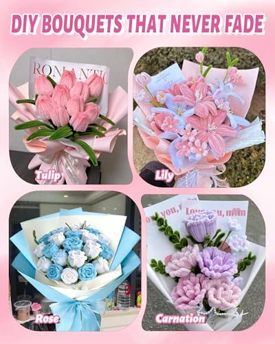 cyctravel 400 Pcs Pipe Cleaner Flower Kit, 5 Colors of Pipe Cleaners for DIY Flower Making Includes Greeting Cards, String Light, Manual, Pipe Cleaners Craft is Ideal for Holiday Gifts and Decorations - Image 6