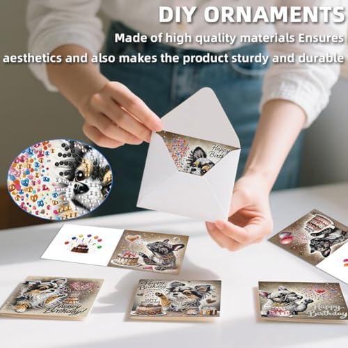 POETRYDRAW 6 Pack 5D DIY Diamond Art Painting Dog Card Kit, Diamond Art Birthday Holiday Greeting Card, Crafts Kit Creative with Envelope - Image 2