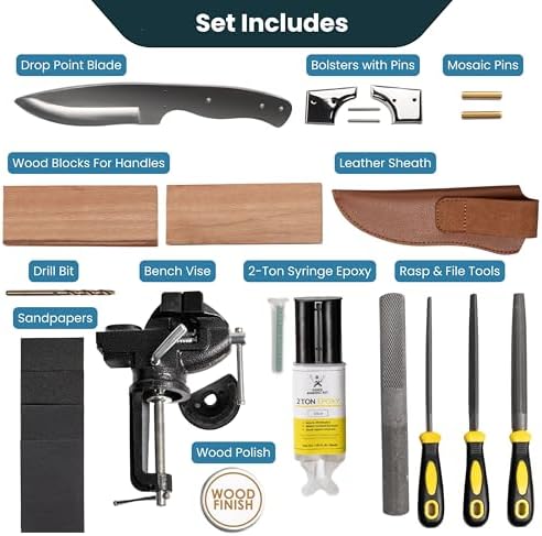 Knife Making Kit DIY Gift for Men - Gift Set, Complete Tools, & Accessories to Make Knife, Stainless Steel Drop Point Blade, Beginners Guide, Husband Boyfriend Dad Handwork Hobbies, Gift for Him - Image 3
