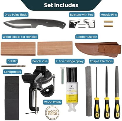 Knife Making Kit DIY Gift for Men - Gift Set, Complete Tools, & Accessories to Make Knife, Stainless Steel Drop Point Blade, Beginners Guide, Husband Boyfriend Dad Handwork Hobbies, Gift for Him - Image 3