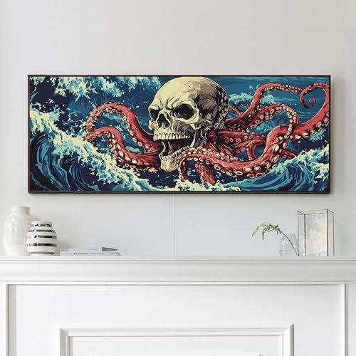 VAIIEYO Paint by Numbers Kit for Adults Octopus, Skull Paint by Numbers, Large Size Painting Kit Canvas Drawing Paintwork for Beginner Arts Craft for Home Wall Decor 12x31 inch(Without Frame) by VAIIEYODiamondPainting