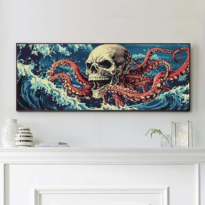 VAIIEYO Paint by Numbers Kit for Adults Octopus, Skull Paint by Numbers, Large Size Painting Kit Canvas Drawing Paintwork for Beginner Arts Craft for Home Wall Decor 12x31 inch(Without Frame) by VAIIEYODiamondPainting