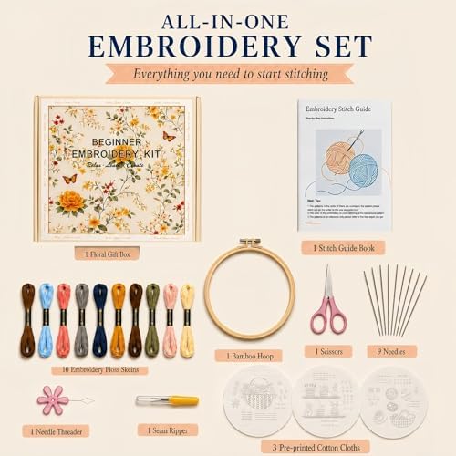 Ruyitycy Embroidery Kit for Beginners and Adults, Learn 21 Stitches with Video Tutorials, All-in-One Hand Embroidery Starter Set with Patterns, Hoop, Threads and Tools - Image 5