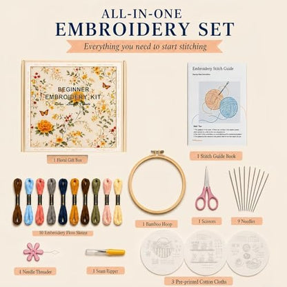 Ruyitycy Embroidery Kit for Beginners and Adults, Learn 21 Stitches with Video Tutorials, All-in-One Hand Embroidery Starter Set with Patterns, Hoop, Threads and Tools - Image 5