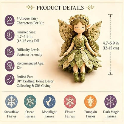 Fairy Patchwork DIY Collection, Flower Fairies Sewing Kit for Adults & Beginners, Make 4pcs Fabric Fairy Dolls with Pre-Cut Materials, Handmade DIY Craft Gift & Home Decor (Snowflake Fairies) - Image 6