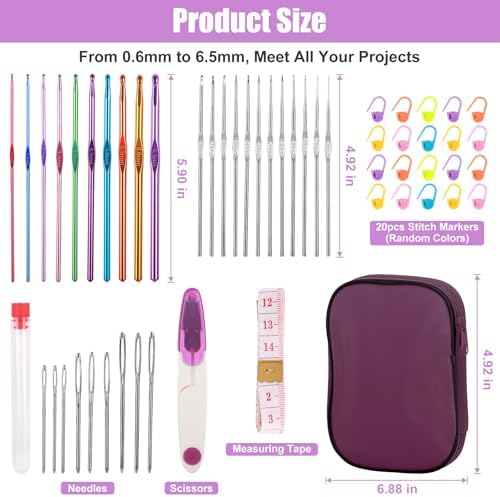 MECHEER Crochet Kits 54 Pack, Crochet Hook Set Knitting Kit for Beginners, Ergonomic Crochet Hooks Kit with Storage Case, Knitting Needles, Hand Craft Crocheting Supplies for Crocheters - Image 2