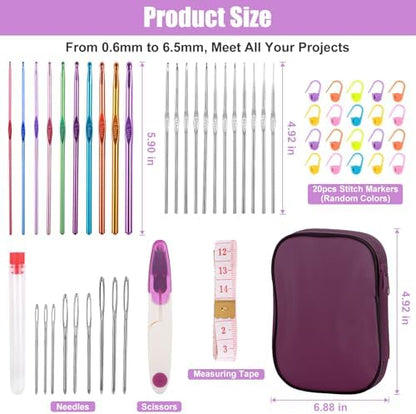 MECHEER Crochet Kits 54 Pack, Crochet Hook Set Knitting Kit for Beginners, Ergonomic Crochet Hooks Kit with Storage Case, Knitting Needles, Hand Craft Crocheting Supplies for Crocheters - Image 2