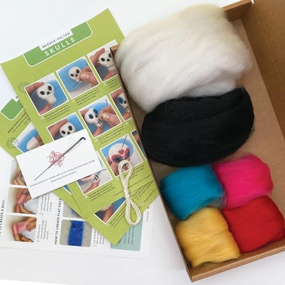 Bergin & Bath Needle Felting kit - Sugar Skulls. Learn to Make Five Cute Skull Decorations from Natural Wool Fibres. for Halloween, Cinco de Mayo and More Celebrations. - Image 4