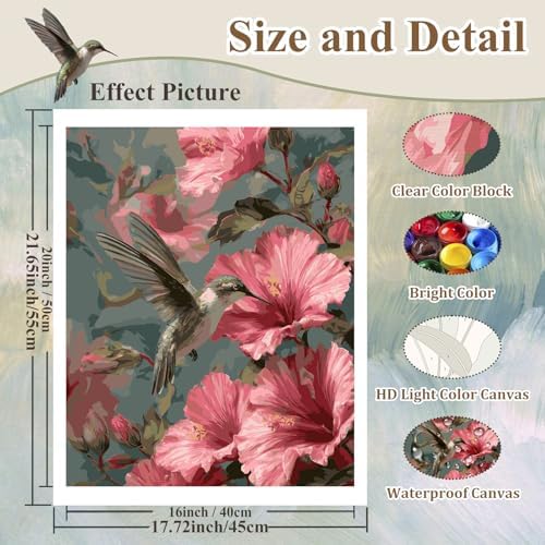Hummingbird Paint by Number Kits for Adults, Paint by Numbers kit 16x20 in - Image 4