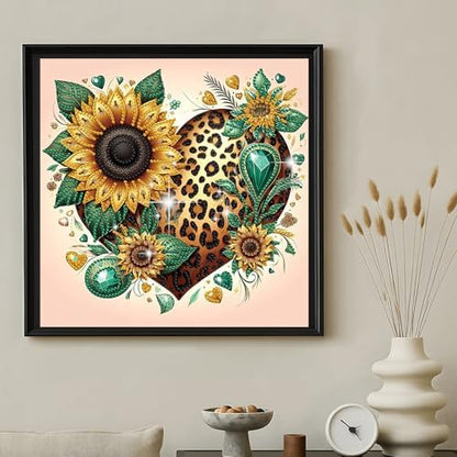 jinglinhh Sunflower Leopard Heart Flowers Special Shaped DIY Diamond Art Painting Kit for Adults Beginners, Partial Drill Crystal Rhinestone Gem Art Craft Home Wall Decor 30x30cm - Image 6
