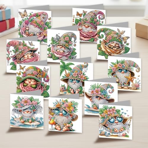 12 Pack Diamond Painting Greeting Cards Kit with Envelopes, 5D DIY Floral Hat Gnome Diamond Art Cards, Birthday Thank You All Occasion Cards for Women Adults Beginners - Image 3