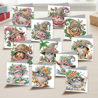 12 Pack Diamond Painting Greeting Cards Kit with Envelopes, 5D DIY Floral Hat Gnome Diamond Art Cards, Birthday Thank You All Occasion Cards for Women Adults Beginners - Image 3