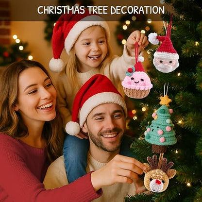 HOUSE CREATIVITY Christmas Crochet Kit for Beginners – Make Santa Claus & Reindeer Ornaments, Amigurumi Crochet Starter Kit with Video Tutorial, Yarn & Hook, DIY Holiday Tree Decor Gift - Image 6
