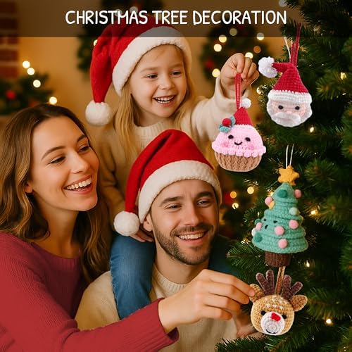 HOUSE CREATIVITY Crochet Kit for Beginners – Make a Christmas Tree & Cupcake, Amigurumi Crochet Starter Kit with Video Tutorial, Yarn & Hook, DIY Holiday Ornament & Cute Desk Decor Gift - Image 6